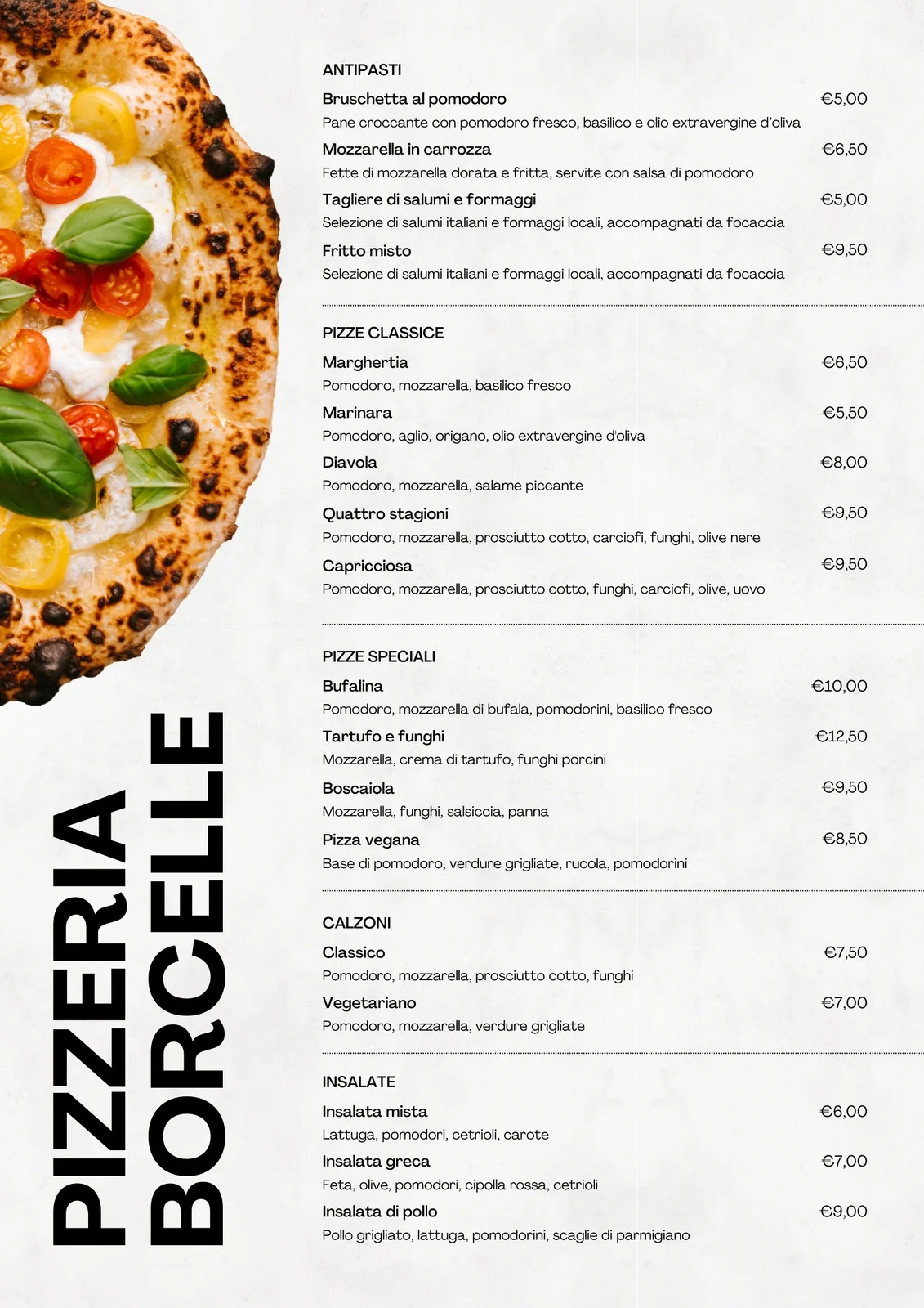 Menu cartaceo di un ristorante